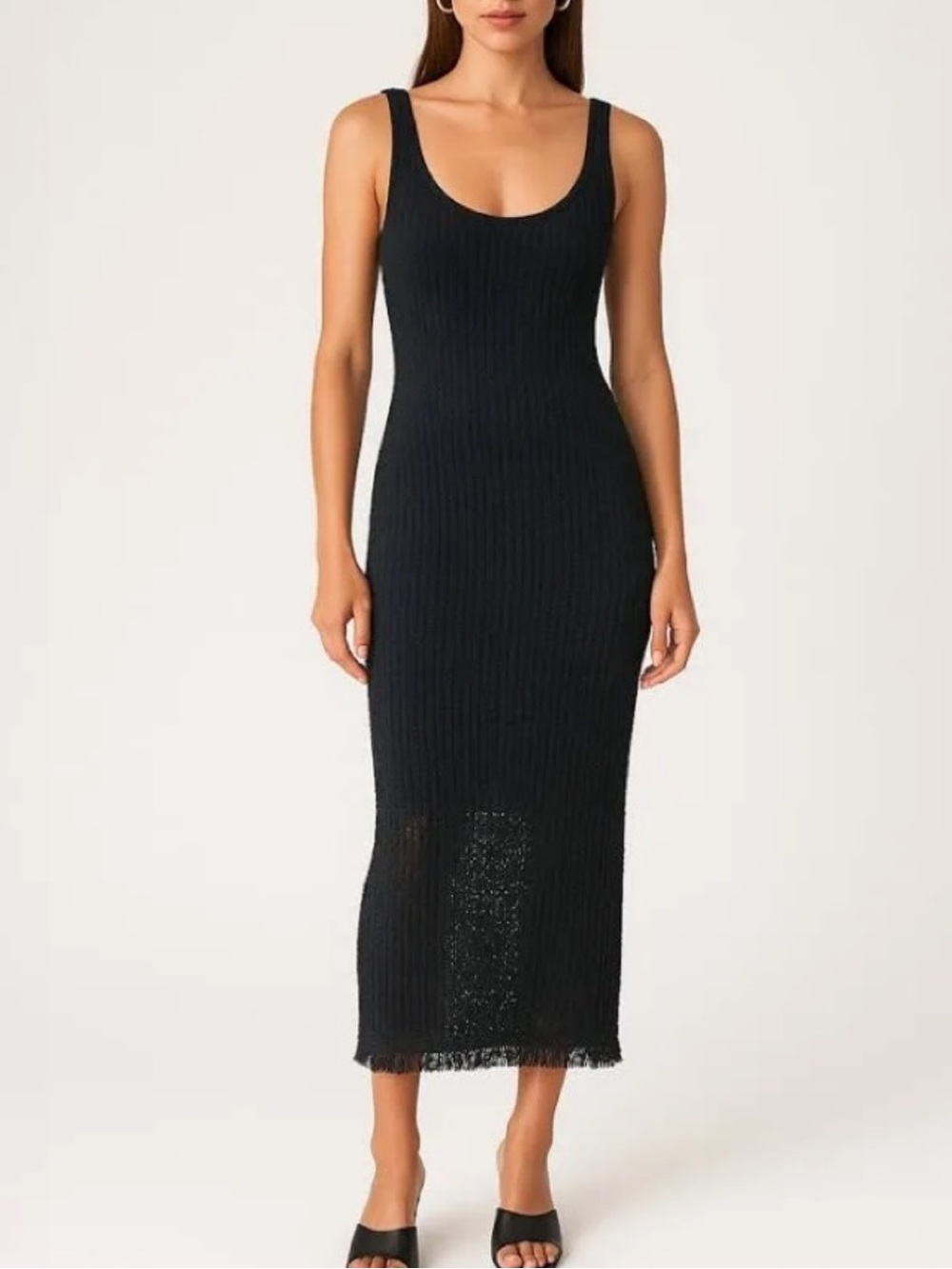 House of Harlow 1960 Black Crochet Fringe Maxi Dress